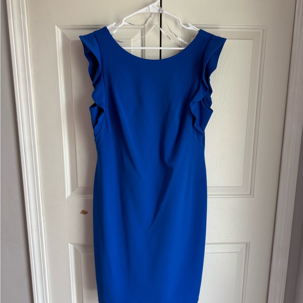 Calvin Klein Blue Sheath Dress Sleeveless Scoop Neck